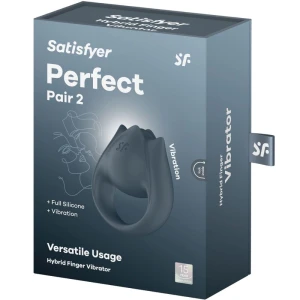 SATISFYER - PERFECT PAIR 2 MULTIVIBRATOR 2 IN 1 PENIS RING AND FINGER STIMULATOR GREY